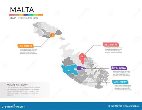 Malta Map Infographics Vector Template with Regions and Pointer Marks ...