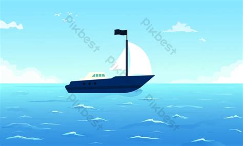 Yacht Sea Ocean Surface Calm Middle With Summer Cartoon Abstract Background Vector Art | EPS ...