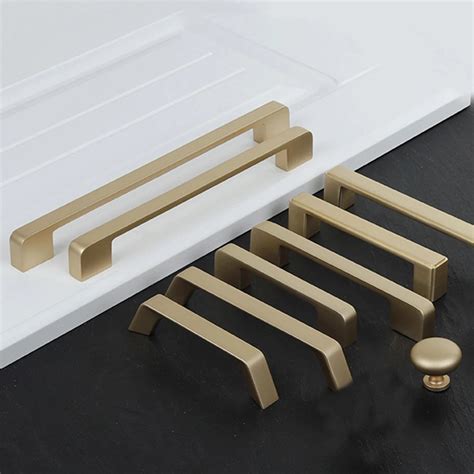 1 PCS Gold Cabinet Handles Furniture Drawer Pulls Brushed Brass Drawer Knobs Kitchen Drawer ...