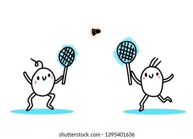 Two Cartoon Kids Playing Badminton Hand Stock Vector (Royalty Free ...