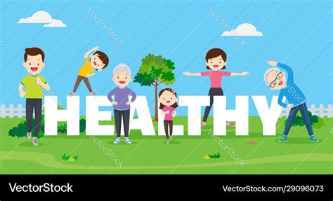 Big happy family exercising together with healthy Vector Image