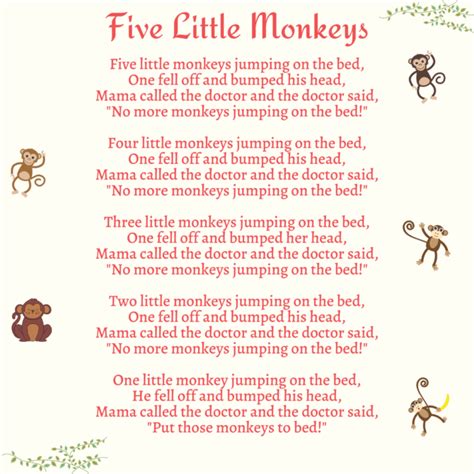 Five Little Monkeys Printable Lyrics, Origins, and Video