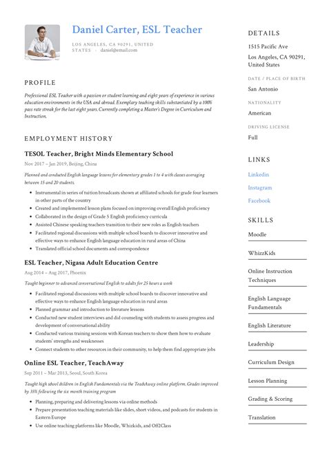 ESL Teacher Resume Sample & Writing Guide | Resumeviking.com