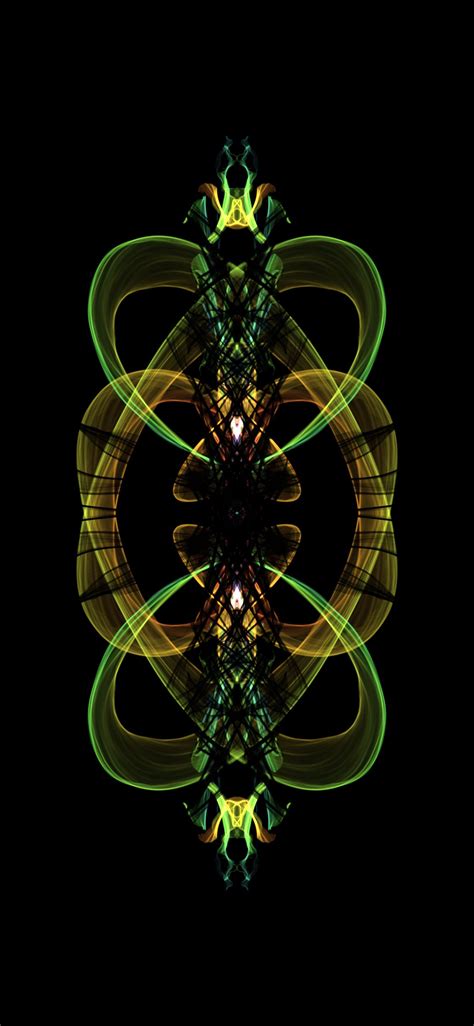 an abstract image with green and yellow lines on black background, including the center part of ...