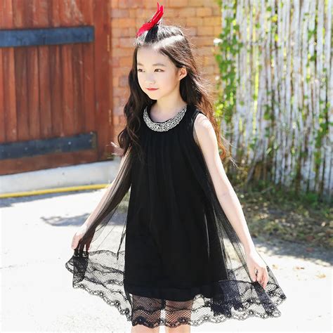 Cotton Black Dress Kids Summer Sleeveless Girls Mesh Dress Size 6 8 10 12 14 years-in Dresses ...