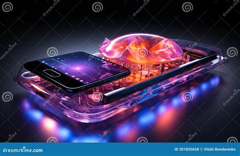 Futuristic Mobile Phone with Hologram on the Screen. 3d Rendering ...