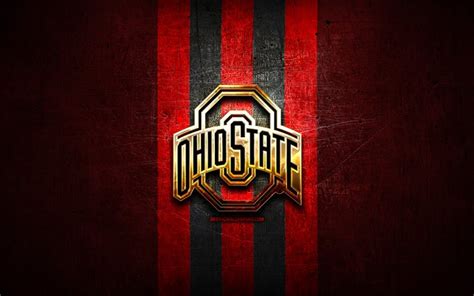 Download wallpapers Ohio State Buckeyes, golden logo, NCAA, red metal background, american ...