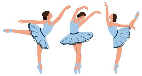 Vector set of elegant ballerina in a blue tutu dress dancing on pointe ...