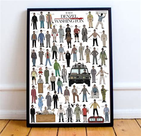 The Films of Denzel Washington Illustrated Movie Poster. Fun Gift Idea ...