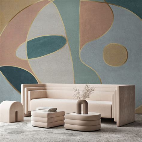 Pastel colors shapes on shapes textured wallpaper Affreschi & Affreschi | Artemest