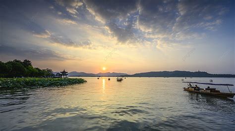 Hangzhou West Lake Sunset Background, Hangzhou, West Lake, Sunset ...