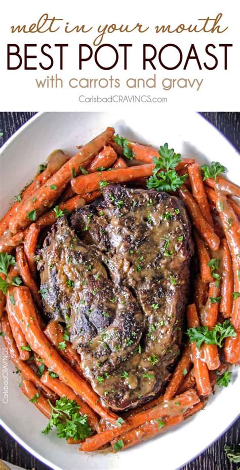 Mom's Crazy Tender Baked Pot Roast, Carrots and Gravy - Carlsbad Cravings