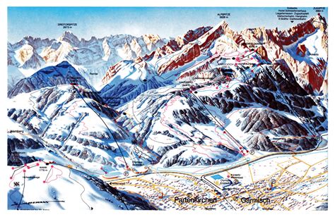 Large detailed old piste map of Garmisch-Partenkirchen Ski Resort - 1985 | Bavarian Alps (Ski ...