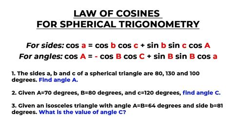 Law of cosines in spherical trigonometry - YouTube