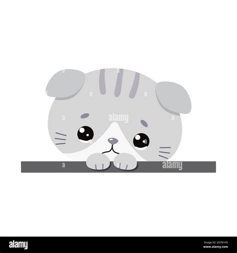 Chat kawaii mignon triste isolé sur fond blanc. Style dessin animé plat ...