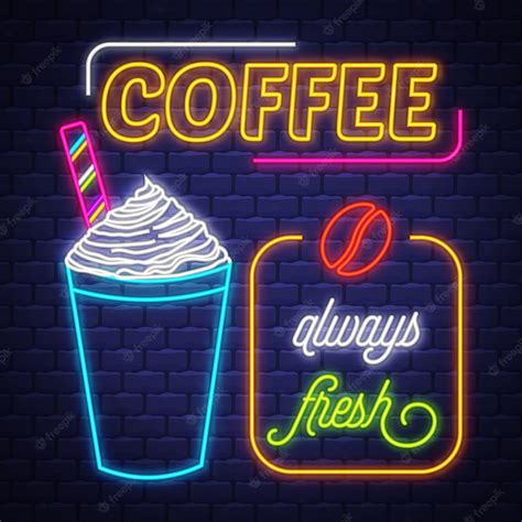 Premium Vector | Coffee- neon sign vector. coffee- neon sign on brick ...