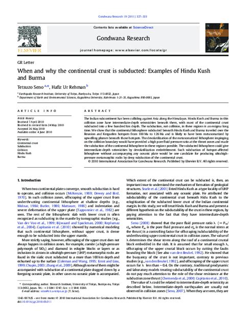 (PDF) When and why the continental crust is subducted: Examples of Hindu Kush and Burma | Hafiz ...