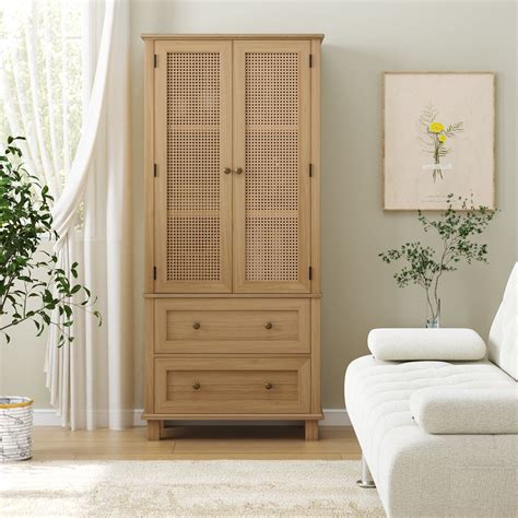 Homfa Storage Cabinet with Rattan Doors, Tall Cabinet Rattan Cabinet ...