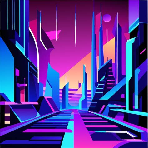 Fondo de la ciudad nocturna futurista plana | Vector Premium