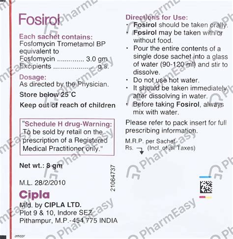 Fosirol 3 GM Oral Powder (8): Uses, Side Effects, Price & Dosage | PharmEasy