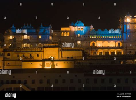 Palace lit up at night, City Palace, Udaipur, Rajasthan, India Stock Photo - Alamy