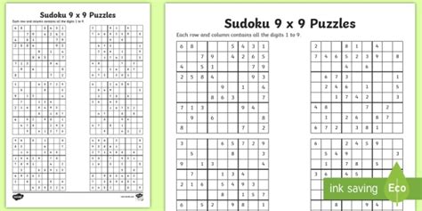 Printable Sudoku Worksheets - 9 x 9 Sudoku Worksheet