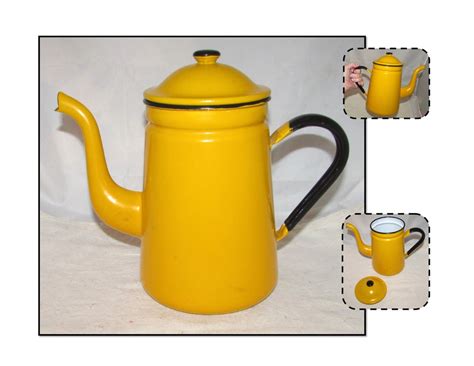 Vintage Bright Yellow Enamel Metal Coffee Pot W/ Black Handle - Etsy