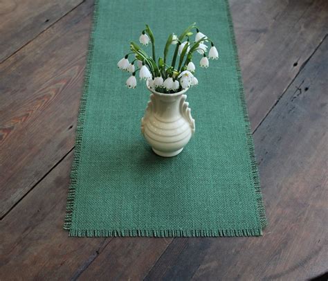 LEAF GREEN Burlap Table Runner With 1/2 Fringe - Etsy