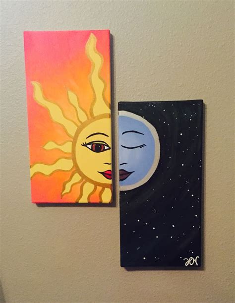 We live by the sun, we feel by the moon. | Art | Simple acrylic paintings, Beginner painting ...