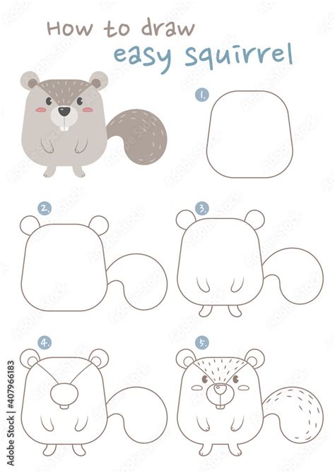 Vetor de How to draw a squirrel vector illustration. Draw fat squirrel ...