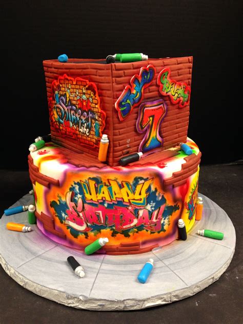 Graffiti and Glow themed 2-tier cake perfect for your next Glow Party at Stratum! | Birthday ...