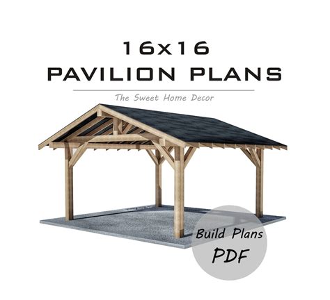 Diy 16 x 16 Gable Pavilion Plans in pdf. Carport plans. Square | Etsy