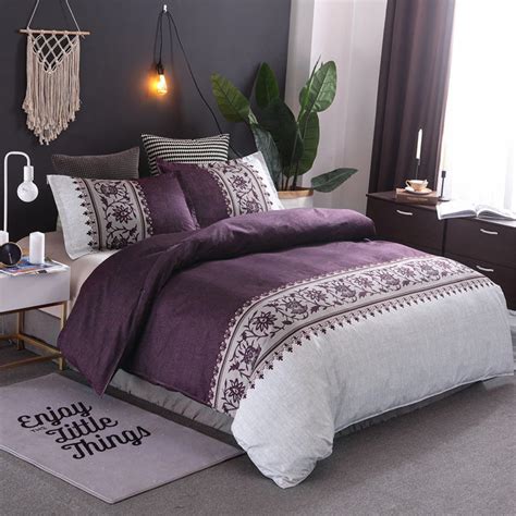 Double Queen K ing 3PCS Bedding Set Purple Duvet Quilt Cover Bed Pillow ...