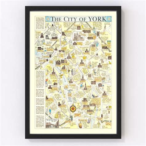 York Map 1948 Old Map of York England Art Vintage Print Framed Wall Art Canvas Portrait History ...