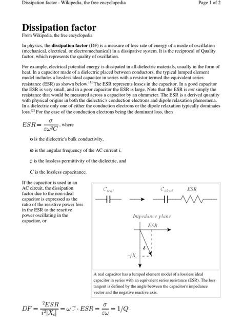 Dissipation Factor | Capacitor | Dielectric