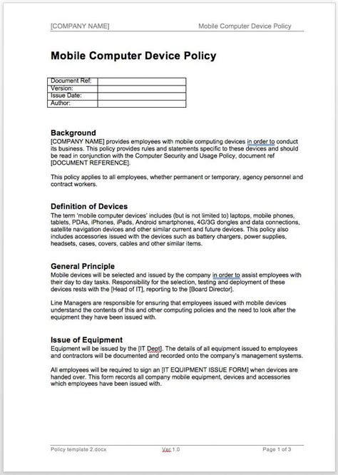 Mobile Computer Device Policy template download – Infozio