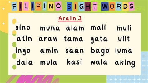 Basic Sight Words In Filipino Grade 2 - Printable Templates Free