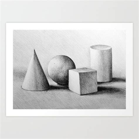 Drawing illustration of still life composition with cylinder, sphere ...