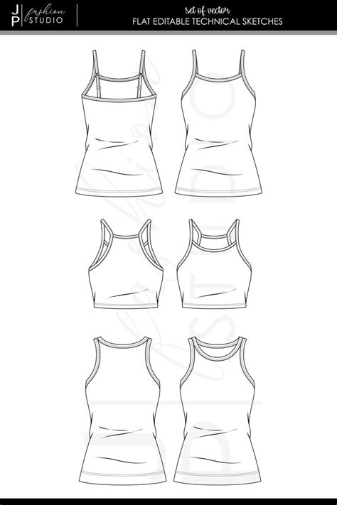 Set of Women Tank Tops Sketches 3 Styles / Fashions Cads / Fashion ...