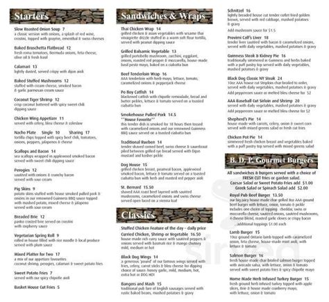 The Black Dog Pub menus in Scarborough, Ontario, Canada