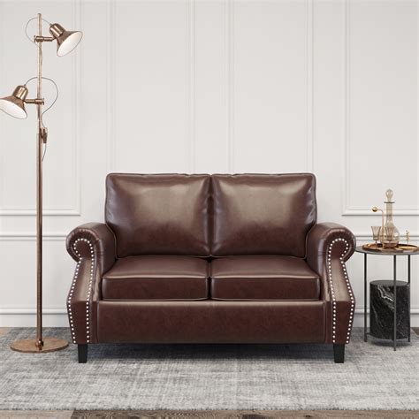 Free Shipping! Noble House Elwick Faux Leather Loveseat with Nailhead Trim, Dark Brown - Walmart.com