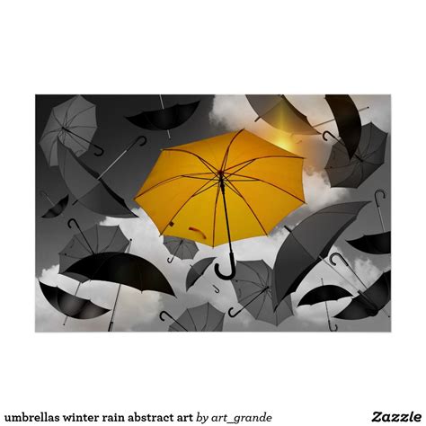 Umbrellas winter rain abstract art poster | Yellow umbrella, Abstract ...