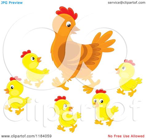 Cartoon of a Mother Hen and Baby Chicks - Royalty Free Vector Clipart by Alex Bannykh #1184059