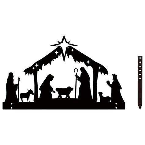 Iron Art Silhouette Yard Sign Display Nativity Scene Garden Stakes Black Brown White Merry ...