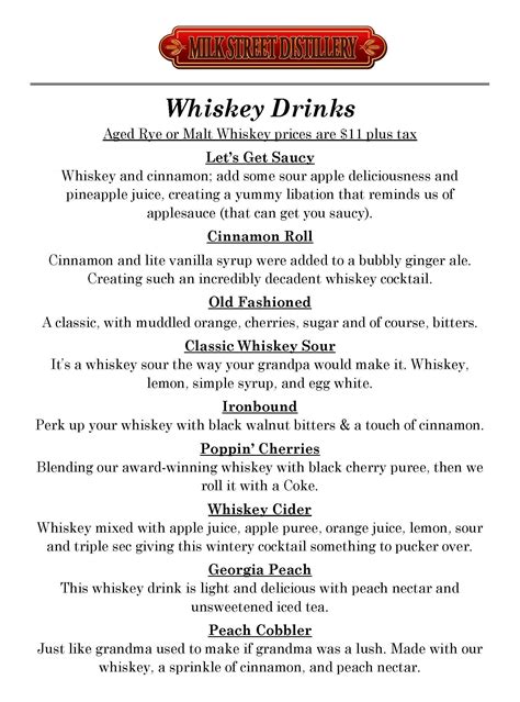 Our Menu — Milk Street Distillery