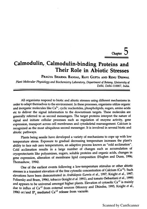 (PDF) Calmodulin, Calmodulin-binding Proteins and Their Role in Abiotic ...