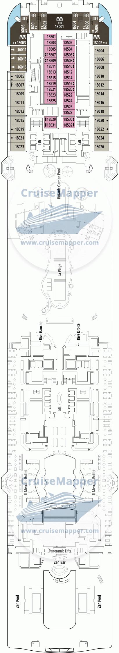 MSC World America deck 18 plan | CruiseMapper