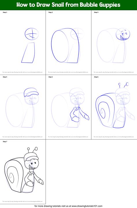 How to Draw Snail from Bubble Guppies printable step by step drawing sheet : DrawingTutorials101.com