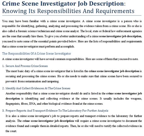 Crime Scene Investigator Job Description: Knowing Its Responsibilities ...