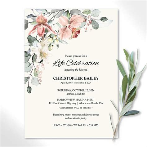 Lily Celebration of Life Invitation Template for Funeral Memorial